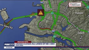 1 dead in vehicle collision with bicyclist on I-880 in Oakland; vehicle overturns in separate crash