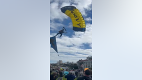 Video: Navy parachutist crash-lands on mom, teen in Fleet Week airshow