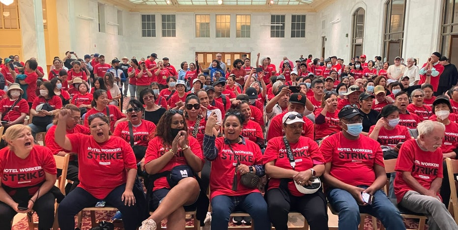 Hotel workers flood San Francisco City Hall amid strike