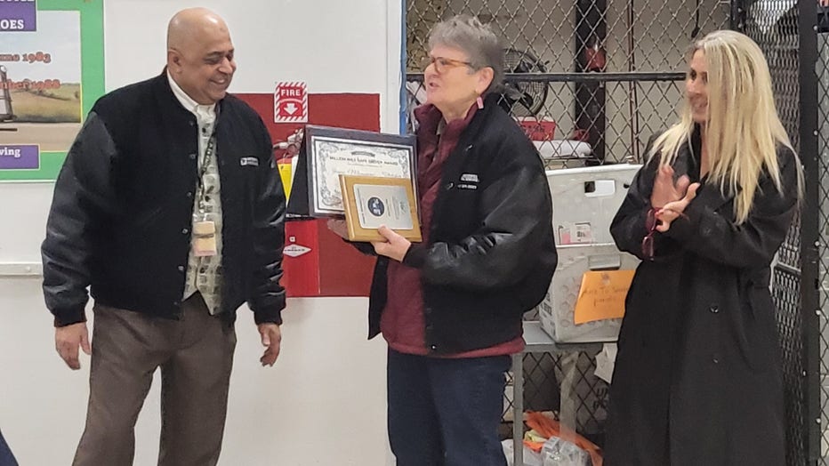 USPS letter Carrier Jeanie Mongaraz-Fletcher received an award for becoming a member of the National Safety Council’s "Million Mile" club on Wednesday, Jan. 22, 2025 in Sebastopol, Calif.