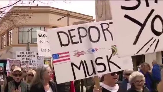 Hundreds protest outside Tesla store in Walnut Creek