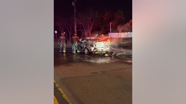 San Jose sideshow: car 'fully engulfed' in flames, police say