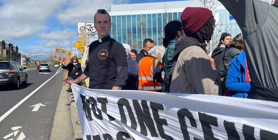 Hundreds protest shuttered FCI Dublin prison becoming ICE detention center