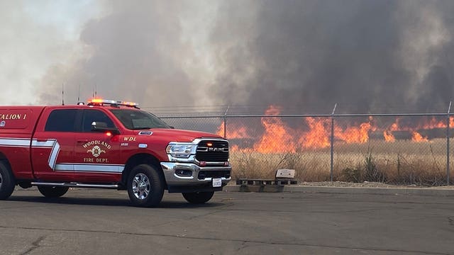 Farm equipment sparks 100-acre grass fire in Woodland