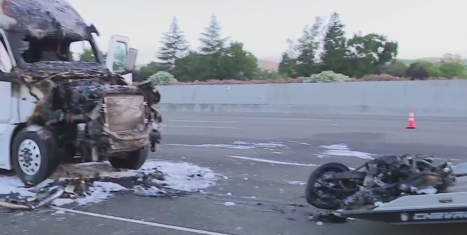 Deadly motorcycle crash, big rig fire on I-580 in Livermore