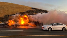 Big rig fire prompts partial closure of Altamont Pass