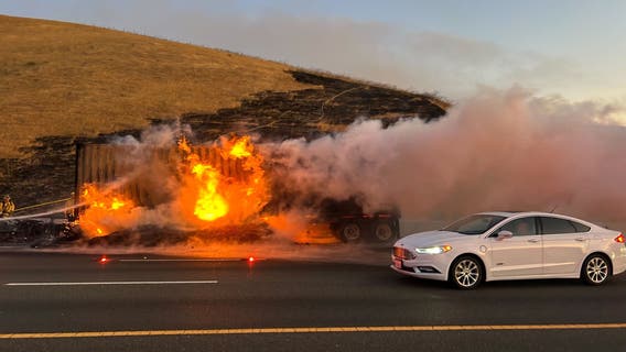 Big rig fire prompts partial closure of Altamont Pass