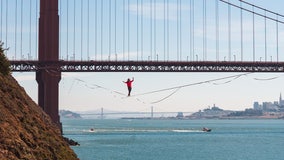Stunning scene: Walking high over the water near Golden Gate Bridge