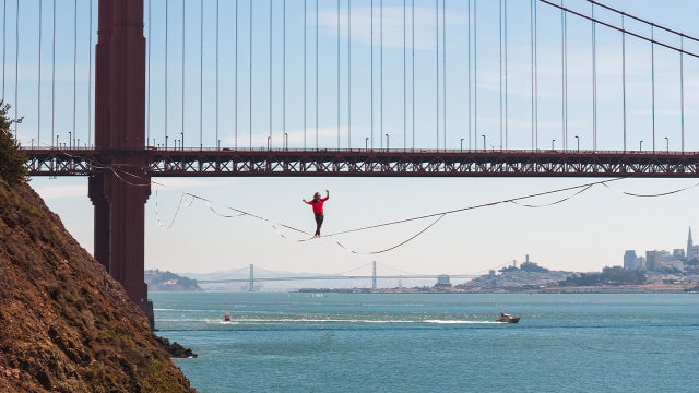 Stunning scene: Walking high over the water near Golden Gate Bridge