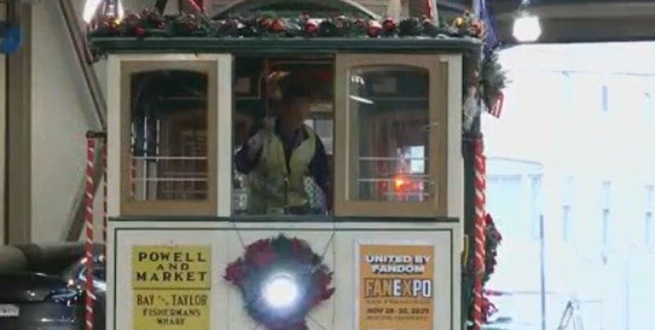 San Francisco's iconic cable cars decorated for holiday season