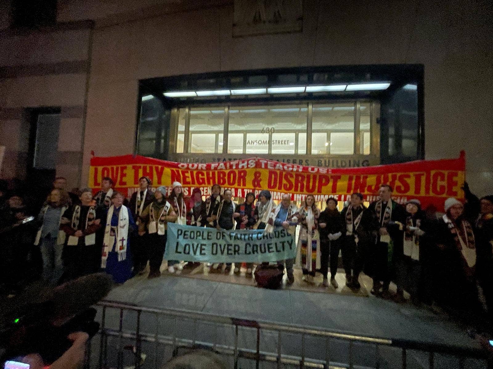 Faith groups chain themselves outside ICE building in San Francisco