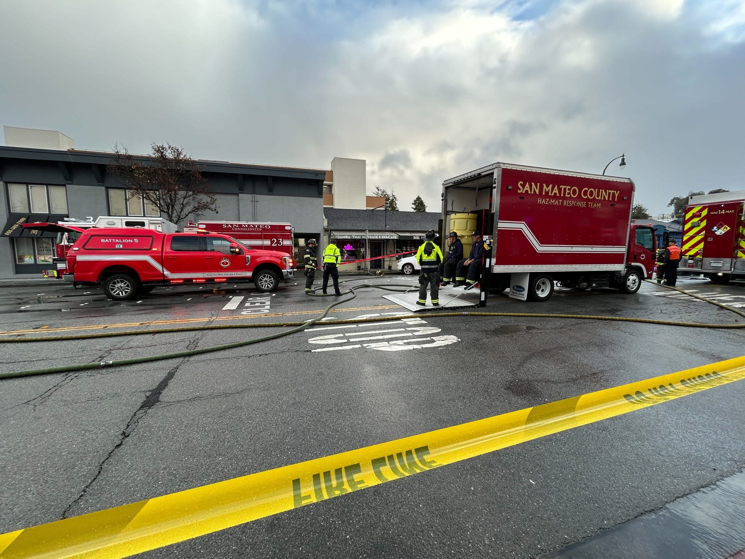 San Mateo hazmat crews clear noxious ‘acidic solution’ that left person hospitalized