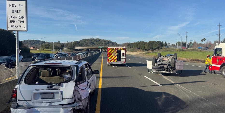 Motorist injured in rollover car crash on Highway 101 in Marin