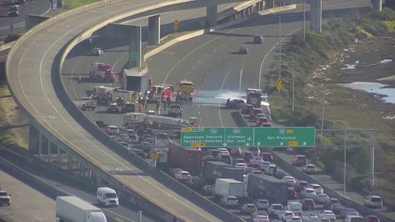 Big rig fire snarls traffic at MacArthur Maze