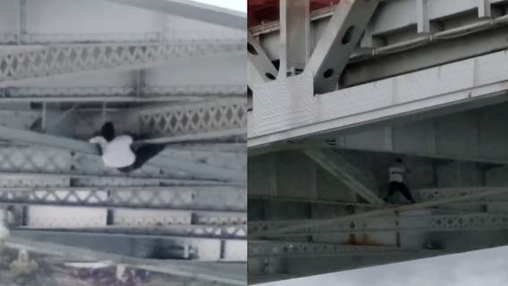 Wild San Francisco chase ends with stolen car suspect hanging under Bay Bridge