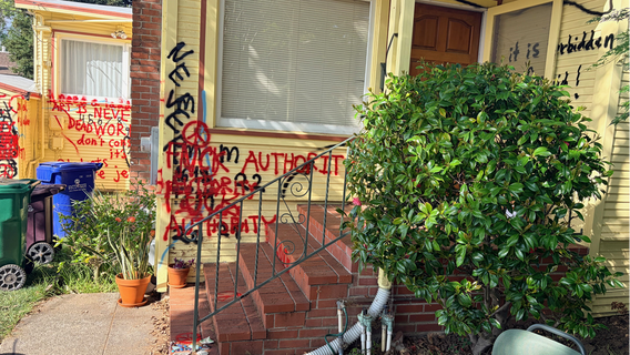 Oakland house covered in odd graffiti, causing neighbor outrage