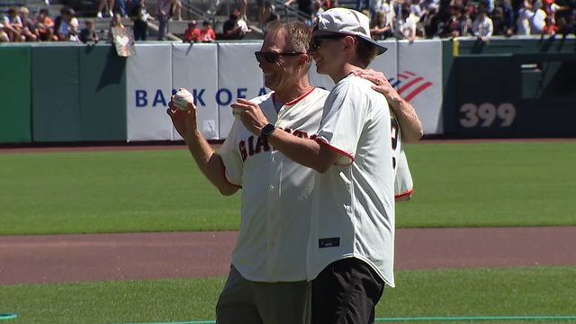 Father and son biking to all MLB parks for St. Jude stop at Giants game