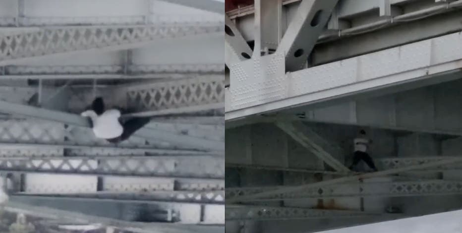 Wild San Francisco chase ends with stolen car suspect hanging under Bay Bridge