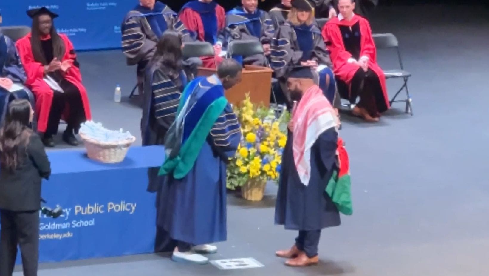 UC Berkeley graduate denied diploma scroll while holding Palestinian flag on stage
