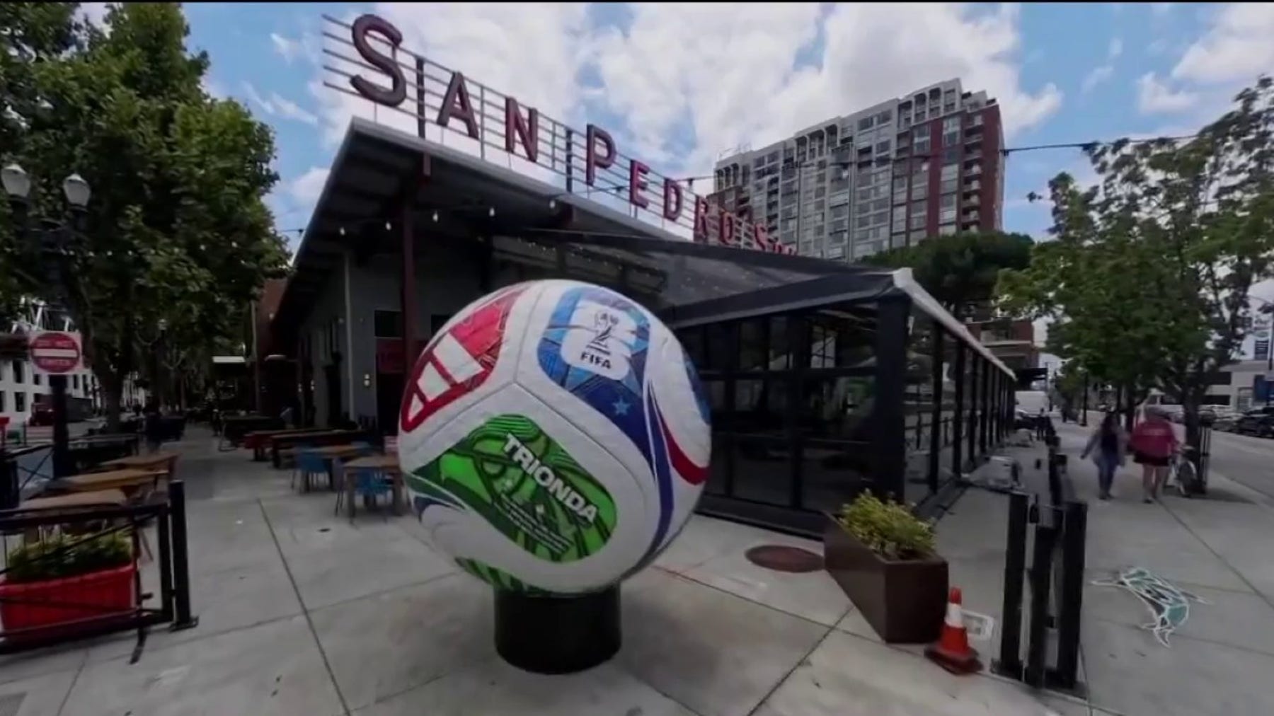 Giant World Cup soccer ball arrives in downtown San Jose ahead of tournament