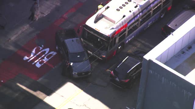 Muni bus crashes with pickup truck in SF's Mission District, possible injuries