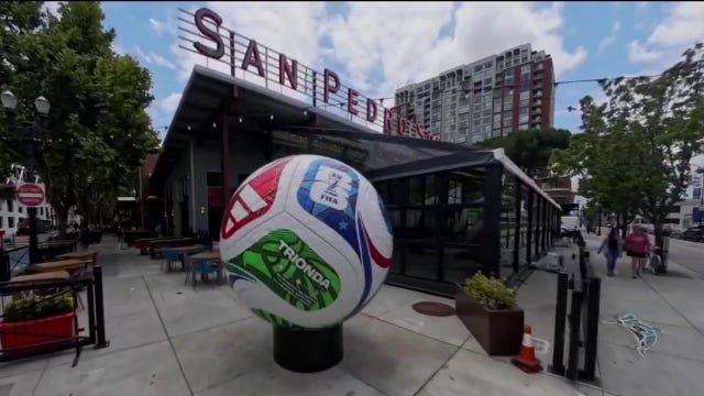 Giant World Cup soccer ball arrives in downtown San Jose ahead of tournament