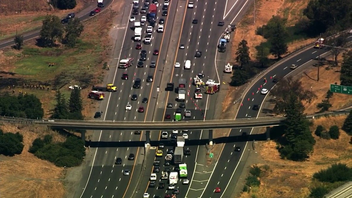 Novato crash, fire, downed power lines affect US Highway 101