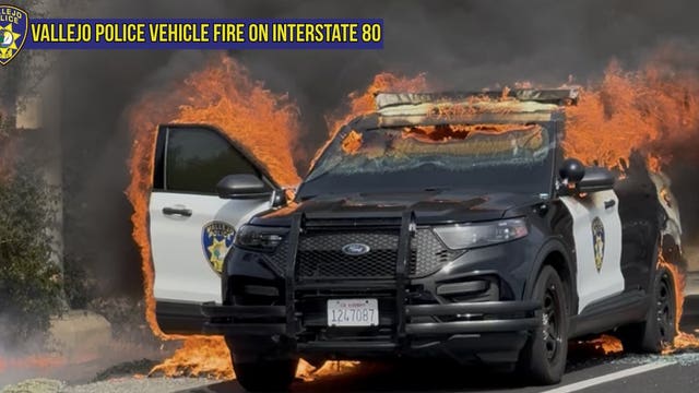 Vallejo police vehicle goes up in flames following electrical failure
