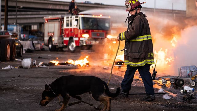 Oakland fire crews rescue 1 person, 3 dogs near West Oakland BART track
