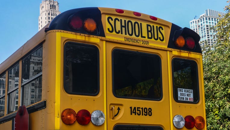 FILE - A school bus is seen in Chicago, on Oct. 14, 2022. (Photo by Beata Zawrzel/NurPhoto via Getty Images)