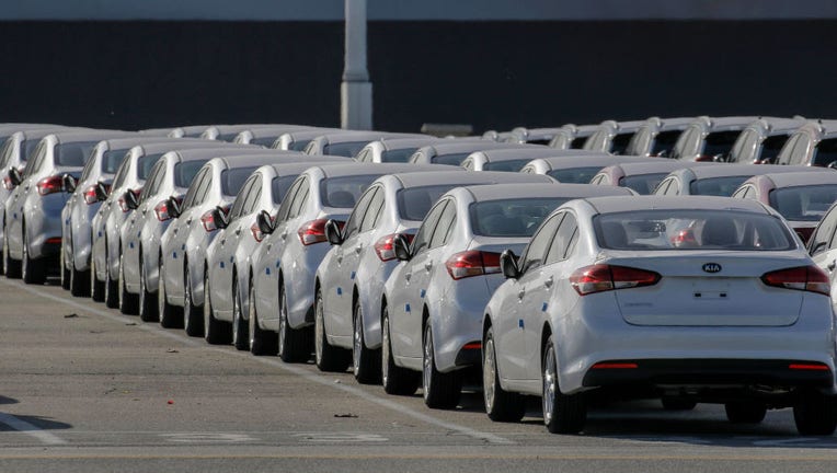 FILE - Kia Motors Corp. vehicles bound for export await shipment in Pyeongtaek, South Korea on Jan 24, 2018. (Photo by Seung-il Ryu/NurPhoto via Getty Images)