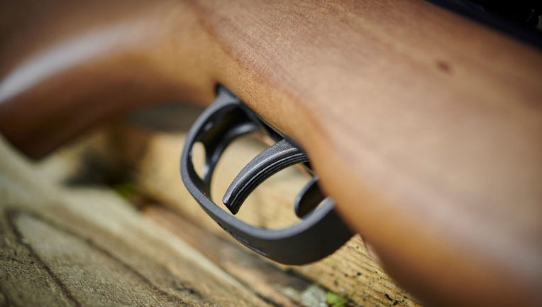 FILE - Detail of the trigger and safety catch on a rifle, taken on Dec. 4, 2019. (Photo by Phil Barker/Future Publishing via Getty Images)