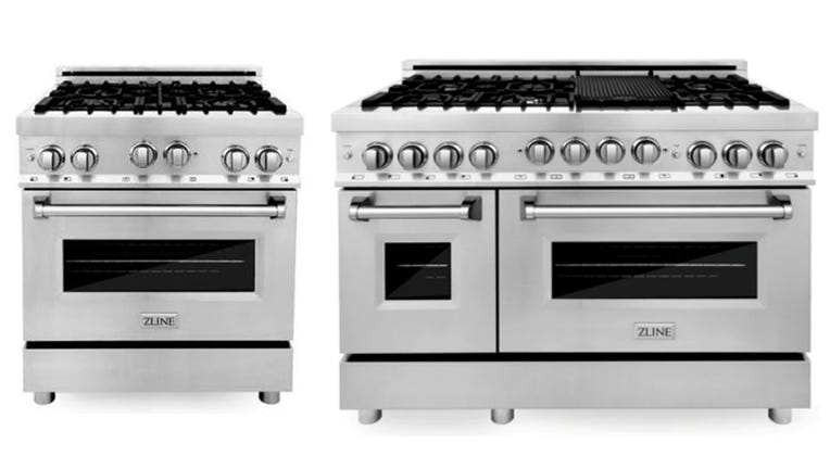 (L) Recalled ZLINE RG30 30-inch gas range and (R) ZLINE RG48 48-inch gas range are pictured in provided images. (Credit: U.S. Consumer Product and Safety Commission)