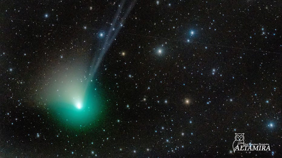 Tails of Comet ZTF are pictured in a photo published on Jan. 9, 2023. (Credit: NASA/Jose Francisco Hernández)
