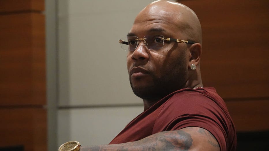 Rapper Tramar Dillard, known as Flo Rida, appears at the Broward County Couthouse in Fort Lauderdale, Florida, on Tuesday, Jan. 10, 2023. (Joe Cavaretta/South Florida Sun Sentinel/Tribune News Service via Getty Images)