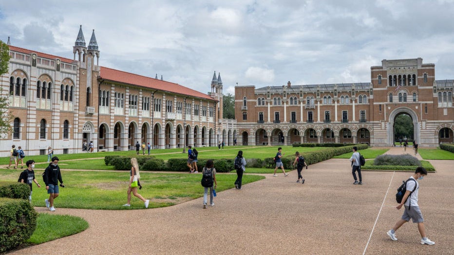 FILE IMAGE - Students walk to class at Rice University on Aug. 29, 2022, in Houston, Texas. (Photo by Brandon Bell/Getty Images)
