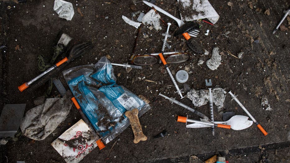Used needles discovered in New York homeless encampment. 