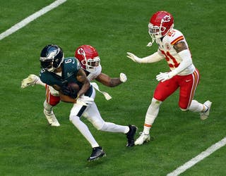 Super Bowl 57 at State Farm Stadium in Glendale Arizona, February 12, 2023:  Kansas City Chiefs vs The Philadelphia Eagles – Westgate Corner