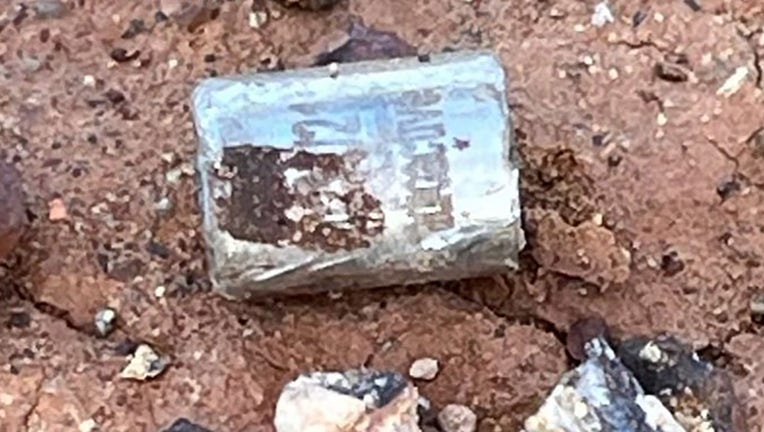 The tiny capsule is pictured in a photo shared by Western Australia’s Department of Fire and Emergency Services on Feb. 1, 2023. (Credit: Department of Fire and Emergency Services)