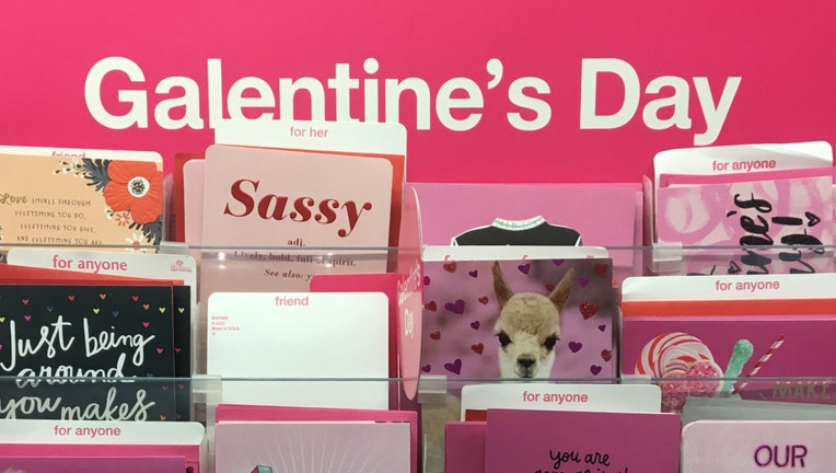 Galentine's Day cards are displayed at a Target store in Falls Church, Virginia, on Feb. 9, 2019. (Photo credit: SUSAN STUMME/AFP via Getty Images)