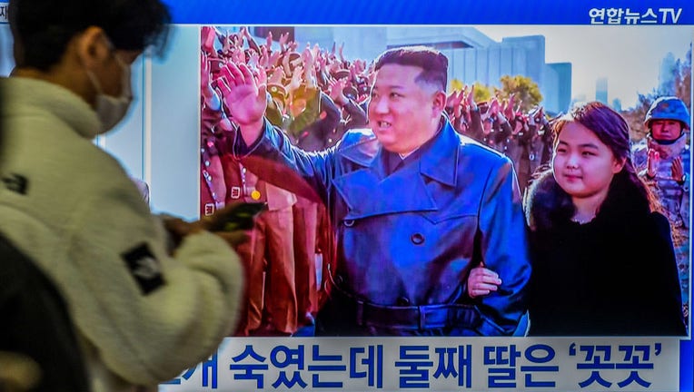 FILE IMAGE - SEOUL, SOUTH KOREA - 2022/11/27: A TV screen at the Yongsan Railway Station displays a picture of North Korean leader Kim Jong Un and his second child, Kim Ju-ae, during a Korean Central News Agency (KCNA) news program. (Photo by Kim Jae-Hwan/SOPA Images/LightRocket via Getty Images)