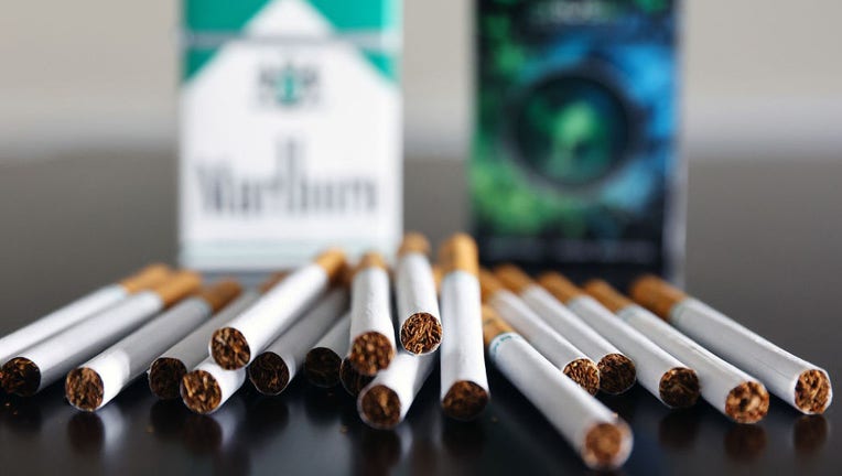 FILE - In this photo illustration, menthol cigarettes sit on a table on April 28, 2022, in Los Angeles, California. (Photo by Mario Tama/Getty Images)