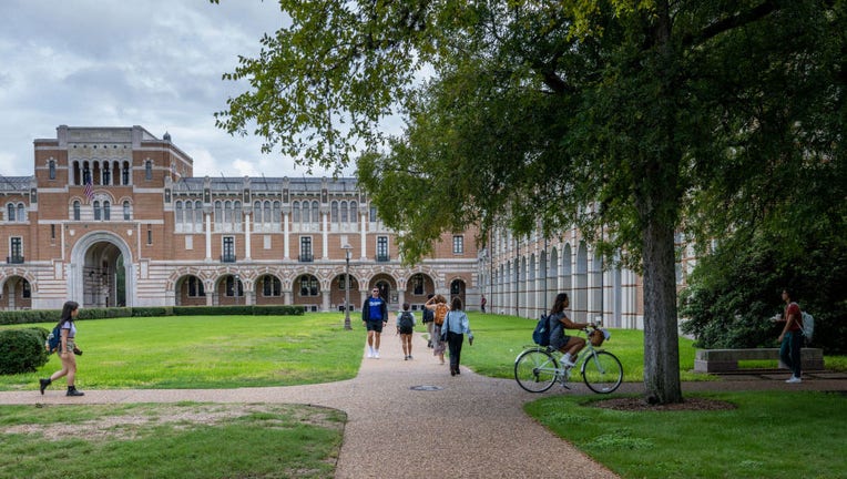 FILE - Students walk to class at Rice University on Aug. 29, 2022, in Houston, Texas. (Photo by Brandon Bell/Getty Images)