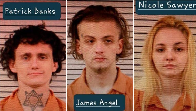Patrick Banks, James Angel and Nicole Sawyer were arrested and charged after allegedly kidnapping and torturing a victim in their basement. (Madison County Sheriff’s Office)