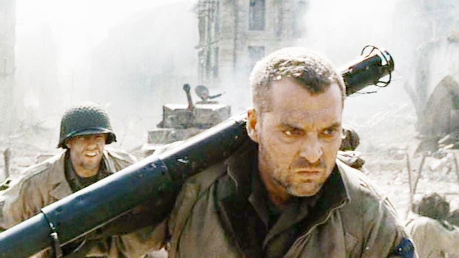 The movie "Saving Private Ryan," directed by Steven Spielberg. Tom Sizemore (as Sergeant Horvath) with a Bazooka. 'Theatrical release July 24, 1998. Screen capture. A Paramount Picture. (Photo by CBS via Getty Images)