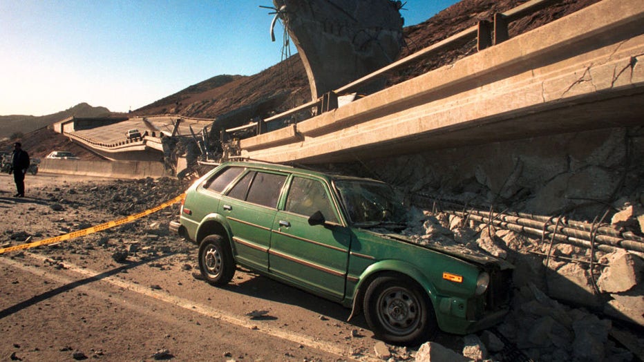 Northridge 6.7 earthquake caused major damage throughout Los Angeles including the freeway collapse of Interstate 5 and Highway 14 overpasses, Jan. 17, 1994, in Los Angeles, California. (Photo by Bob Riha, Jr./Getty Images)
