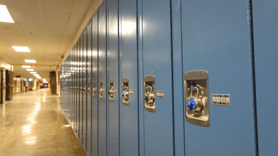 FILE IMAGE - A picture shows an empty corridor and student lockers of a school complex on March 8, 2022, in Minneapolis, Minnesota. (Photo by Kerem Yucel/Anadolu Agency via Getty Images)