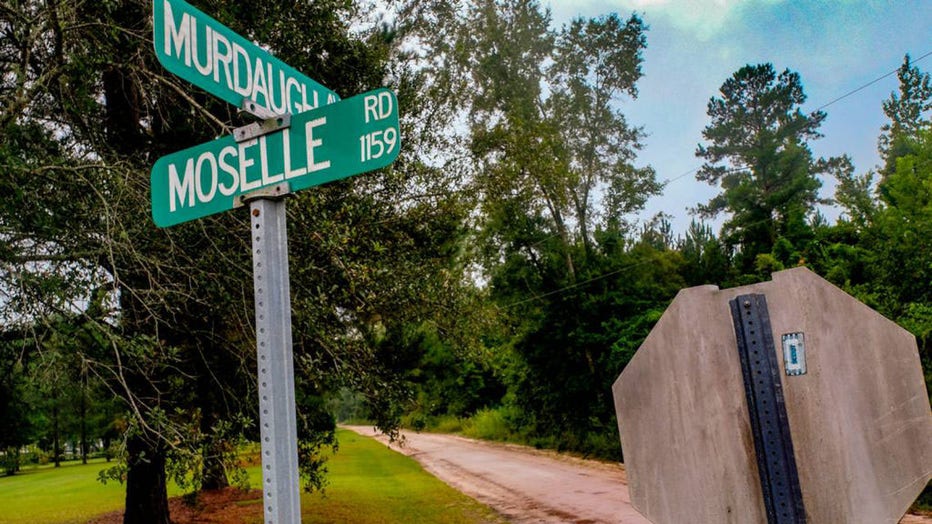 Murdaugh Avenue, a dirt road as seen on Sept. 16, 2021, connects Moselle Road to S.C. Hwy. 63, also known as Sniders Highway. The intersection is about 3 miles from Alex Murdaugh’s home, where on June 7, his wife Maggie and son Paul were found murdered. (Drew Martin/The Island Packet/Tribune News Service via Getty Images)