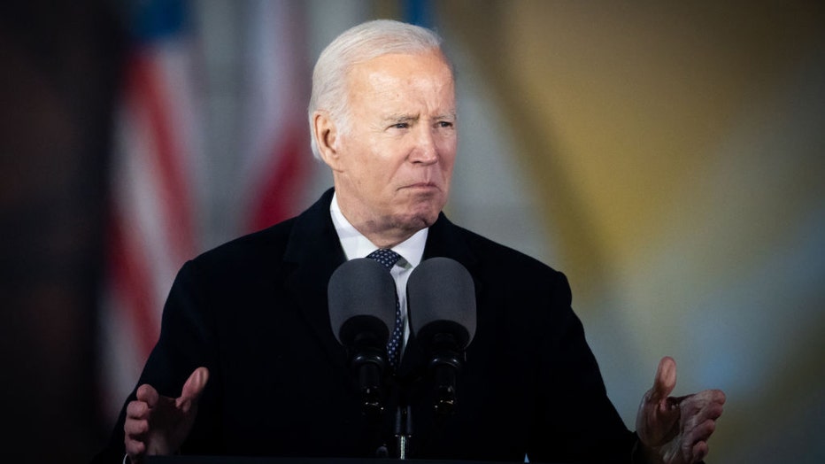 U.S. President Joe Biden delivered remarks ahead of the one-year anniversary of Russia's brutal and unprovoked invasion of Ukraine, at the Gardens of the Royal Castle in Warsaw, Poland, on Feb. 21, 2023 (Photo by Mateusz Wlodarczyk/NurPhoto via Getty Images)