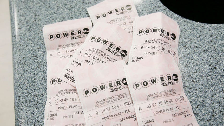 FILE IMAGE - Powerball tickets at The Hub on Broadway on March 22, 2019, in Boston, Massachusetts. (Photo by Nicolaus Czarnecki/MediaNews Group/Boston Herald via Getty Images)